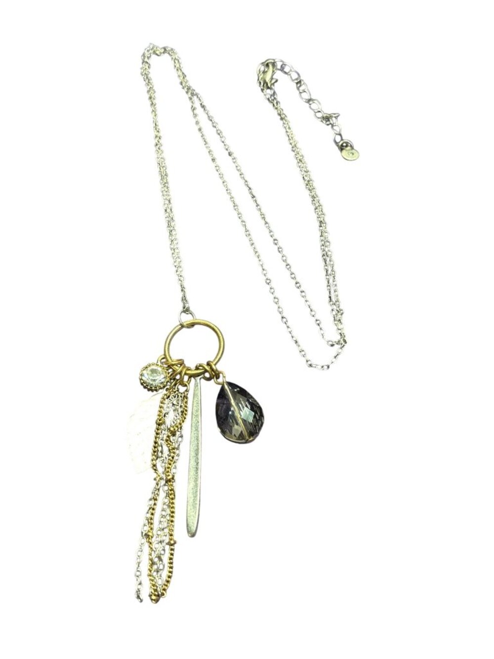 Boho Charm Cluster Pendant Necklace Silvertone Goldtone Chain Tassel Leaf Bead